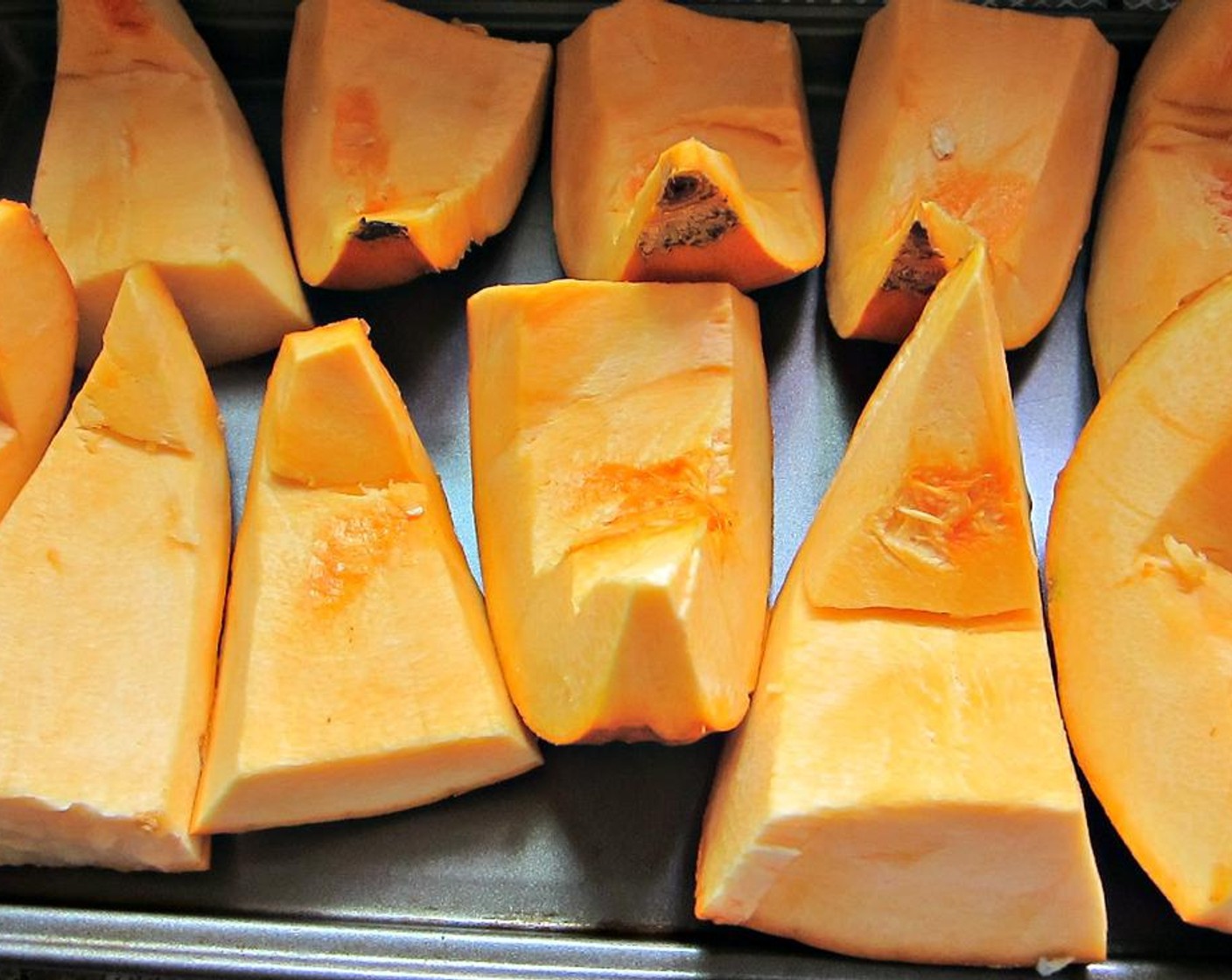 step 1 Break down Sugar Pumpkin (1), either scrape out the seeds or slice them off. Bake at 325 degrees F (160 degrees C) for 30 to 40 minutes, or until the flesh is tender when poked with a fork.