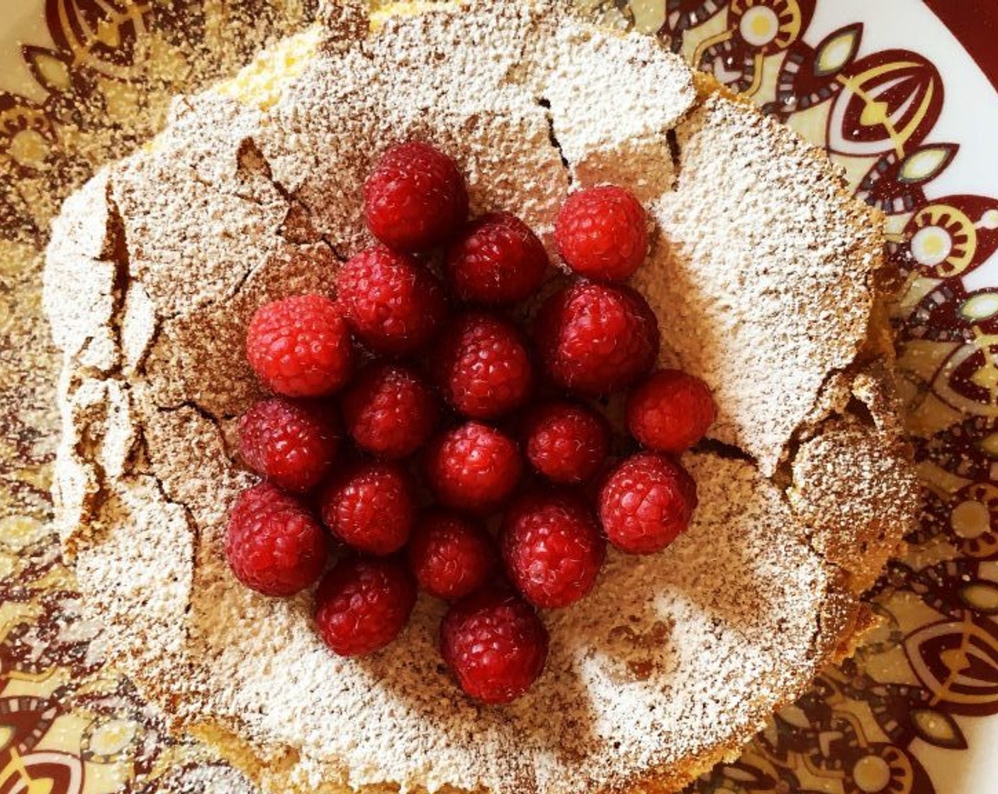 step 7 Remove from the oven and allow it to cool down for 15 minutes. The cake will sink in, this is totally normal, do not panic! Remove the cake from the pan, sprinkle with powdered sugar and decorate with fresh fruit if you fancy.