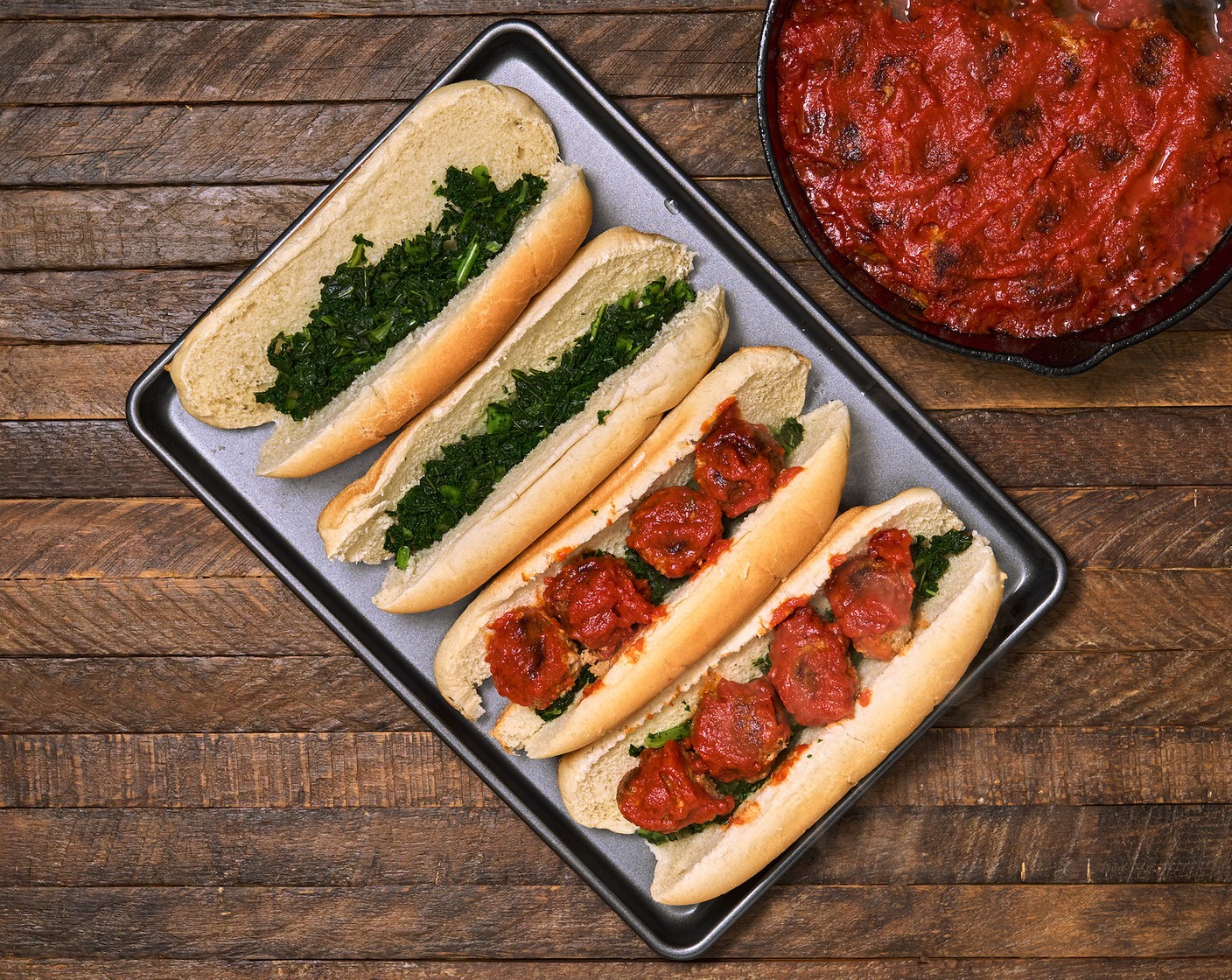 step 7 Fill rolls with kale, saucy meatballs, and a generous sprinkle of Shredded Mozzarella Cheese (1 cup).