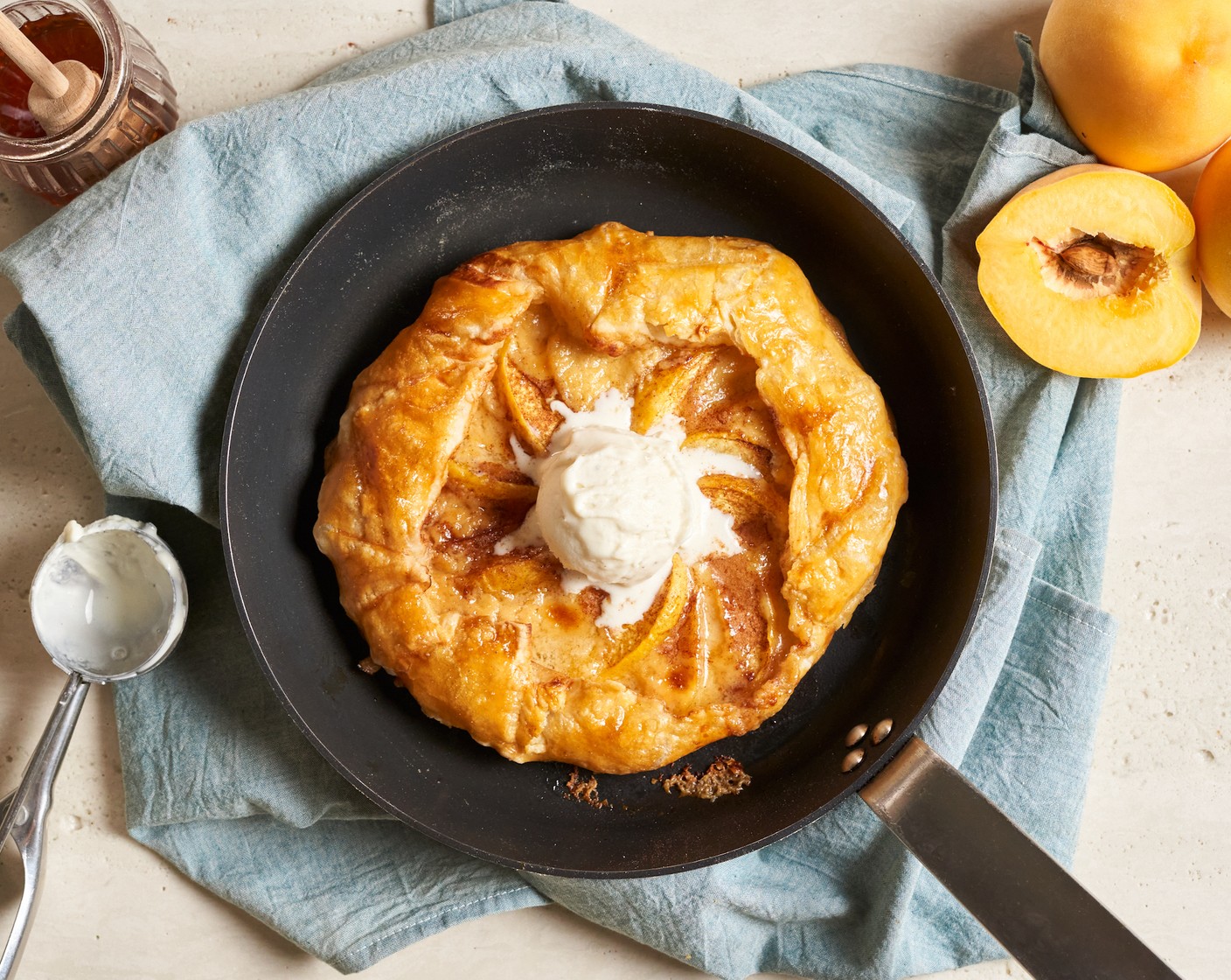 Easy Puff Pastry Peach Galette with Ice Cream