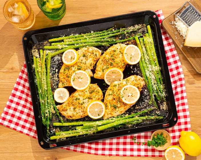 Sheet Pan Lemon Chicken with Parmesan Asparagus Recipe | SideChef