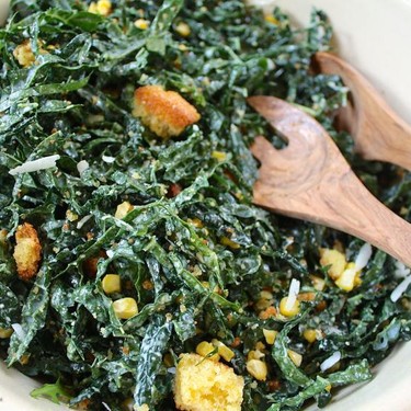 Kale Caesar with Roasted Corn and Cornbread Croutons Recipe | SideChef