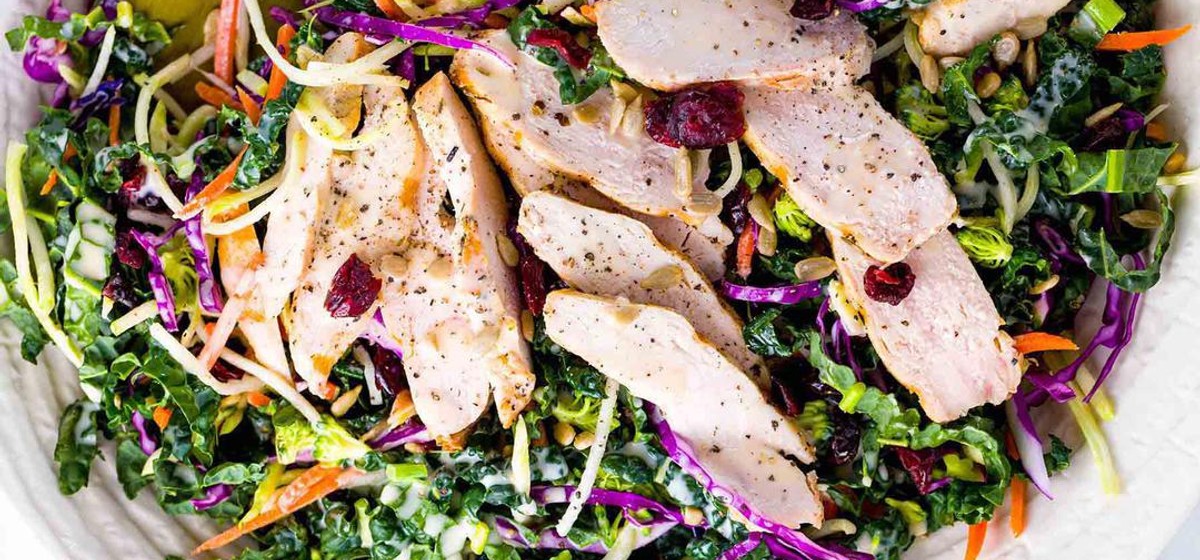 Kale and Broccoli Slaw Salad with Chicken Recipe | SideChef