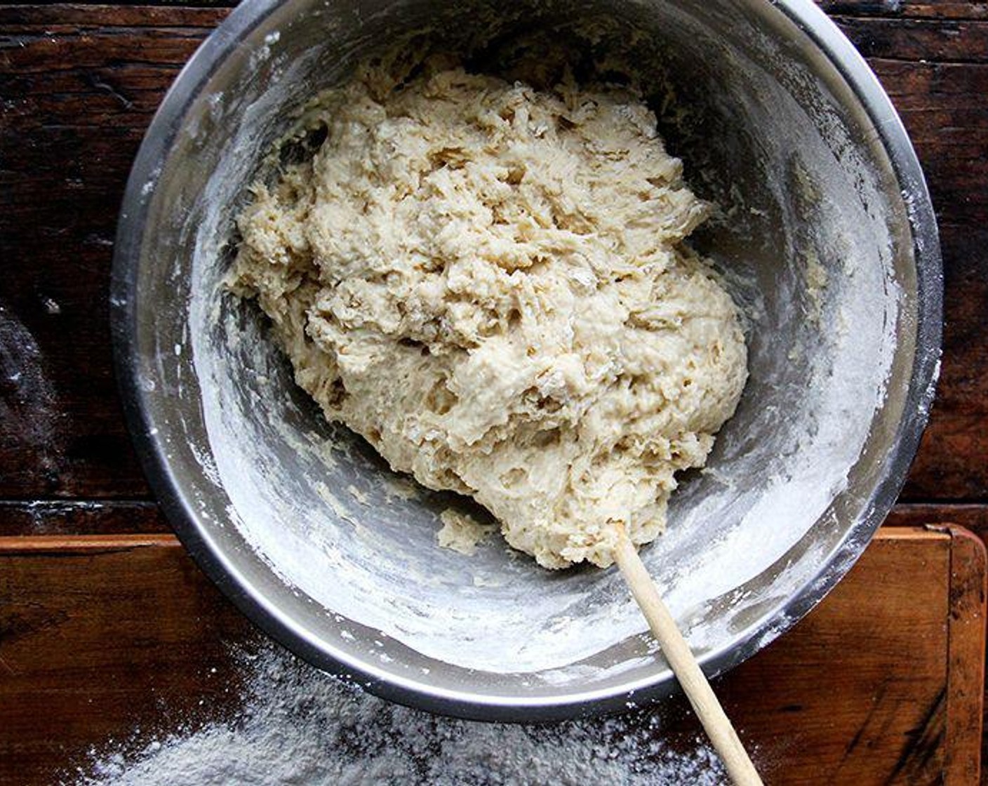 step 4 Stir with a spatula or spoon until well mixed, then add the remaining All-Purpose Flour (3 cups). Stir with a spoon until dough forms a sticky mass.