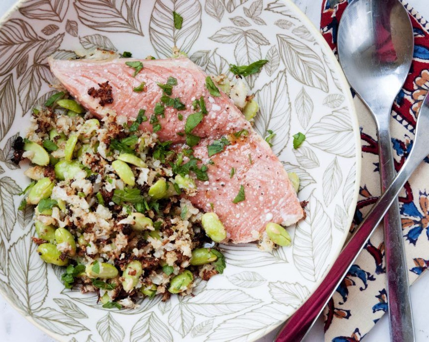 Roasted Wild Salmon with Edamame Cauliflower Rice