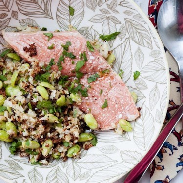 Roasted Wild Salmon with Edamame Cauliflower Rice Recipe | SideChef