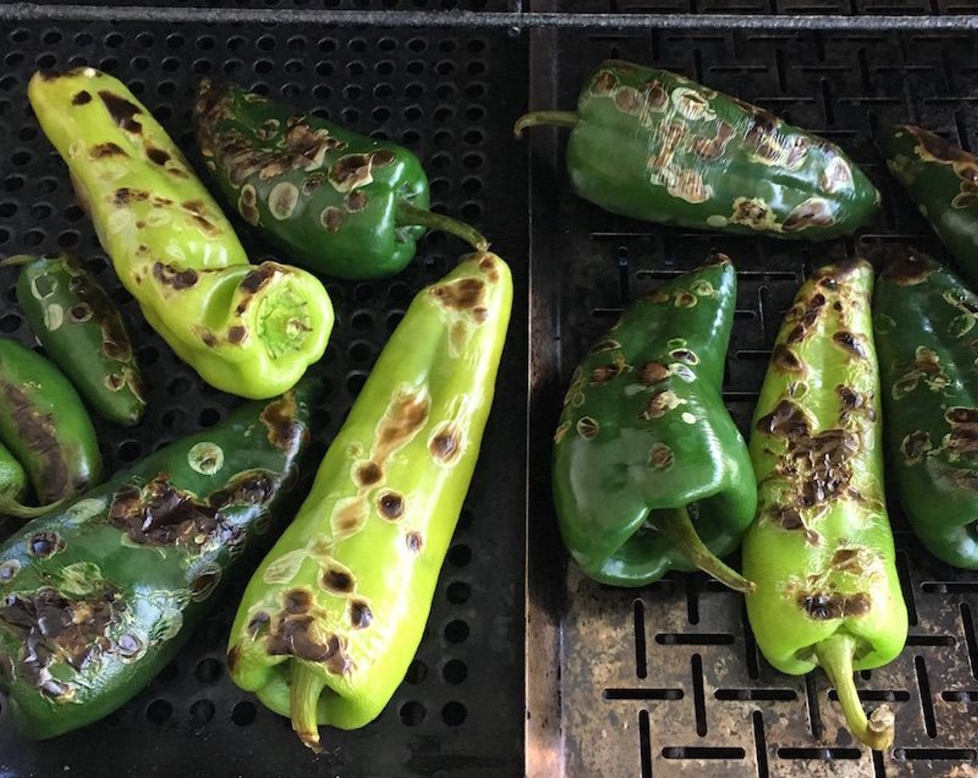 step 1 Grill the Poblano Peppers (4), Cubanelle Peppers (3) and Jalapeño Peppers (3) over a high flame. Turn to cook on all sides until entire surface is charred and blistered. Place peppers in a heat resistant bowl and cover with aluminum foil. Set aside. When cool enough to handle, remove skins, stems, and seeds.