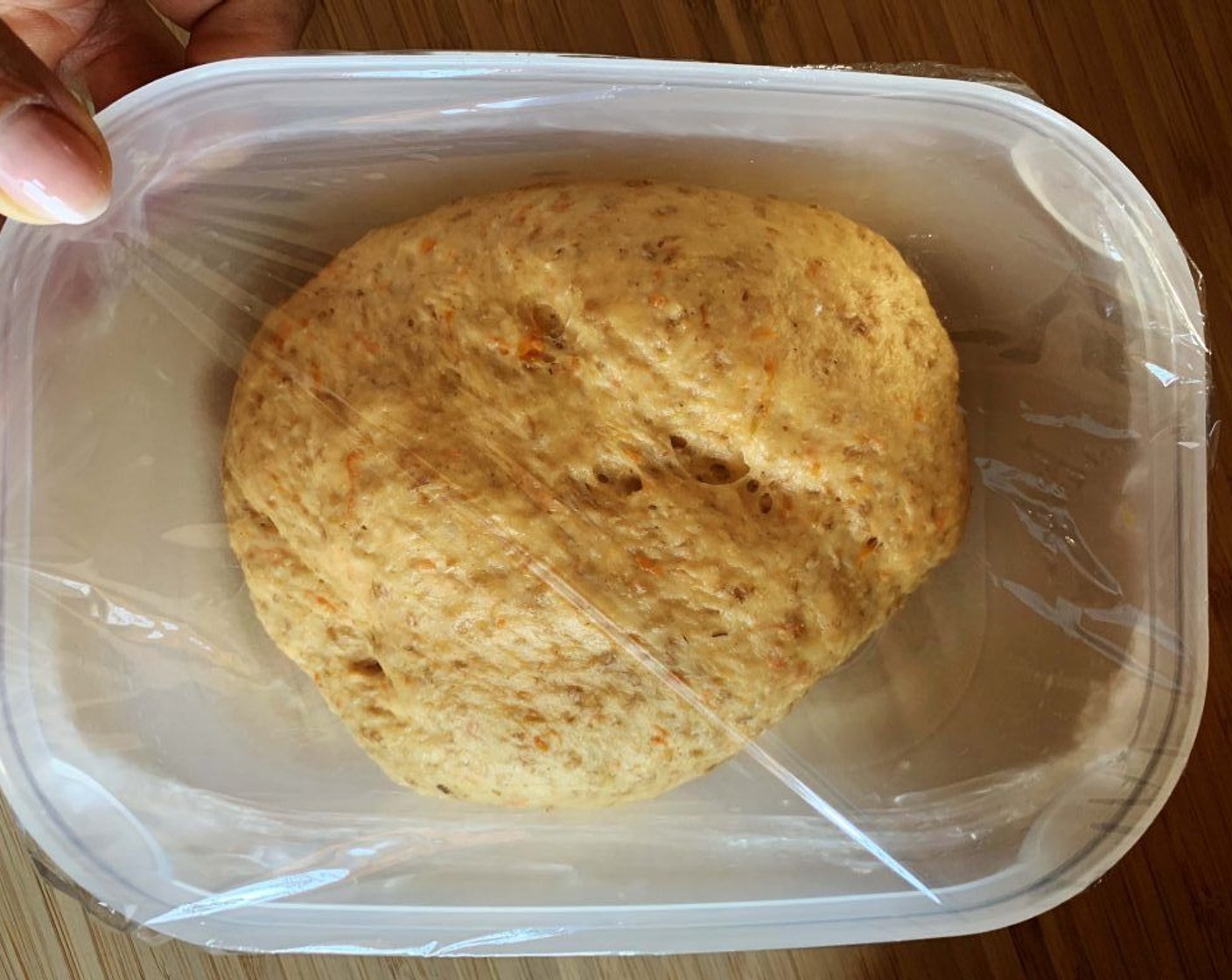 step 4 Place the dough into an oiled container, cover with plastic wrap and let it rest until it doubles in size (about 1.5-2 hours). Then place the dough in your fridge overnight.