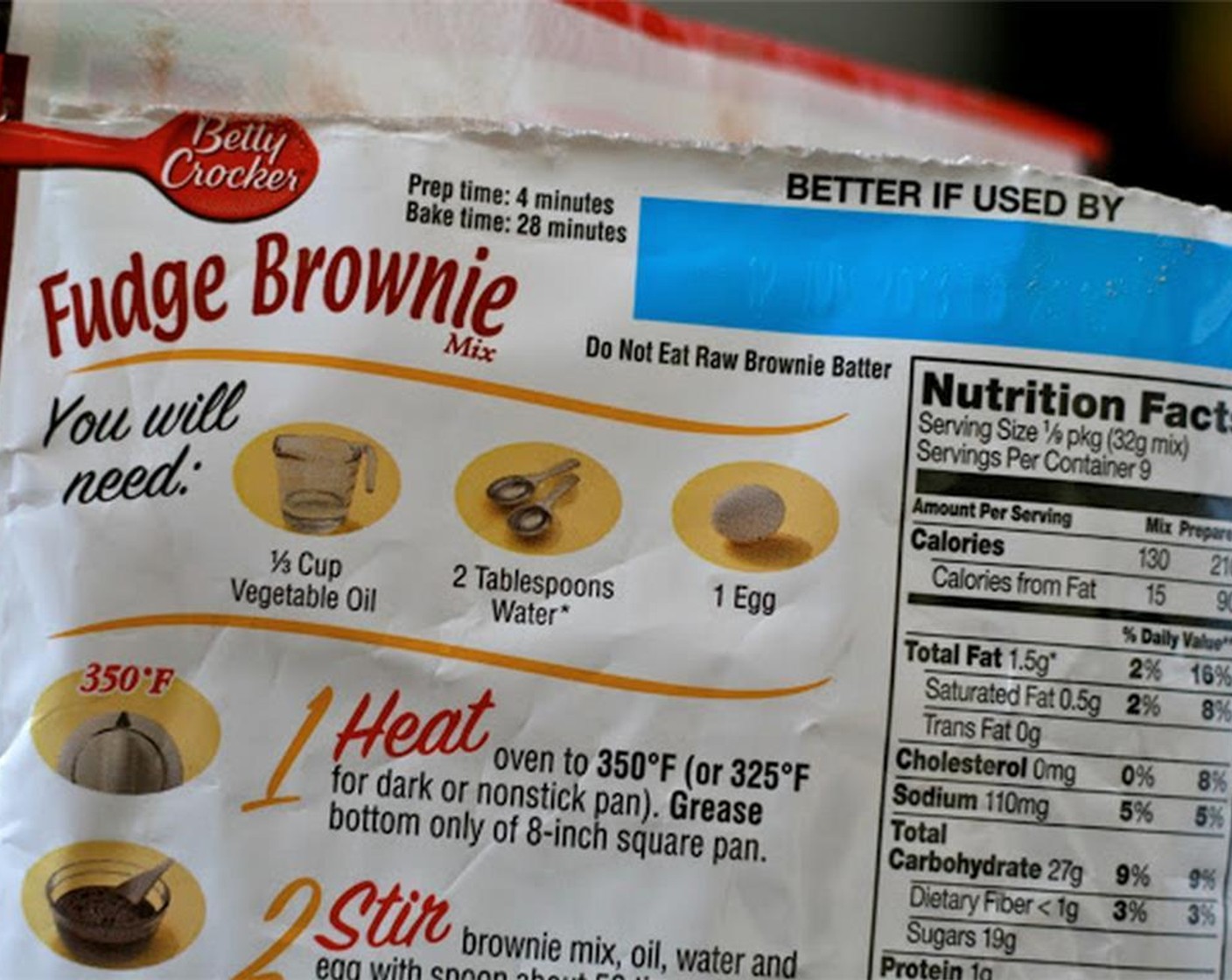 step 1 Mix the Brownie Mix (2 pckg) and preheat the oven according to the package's directions.