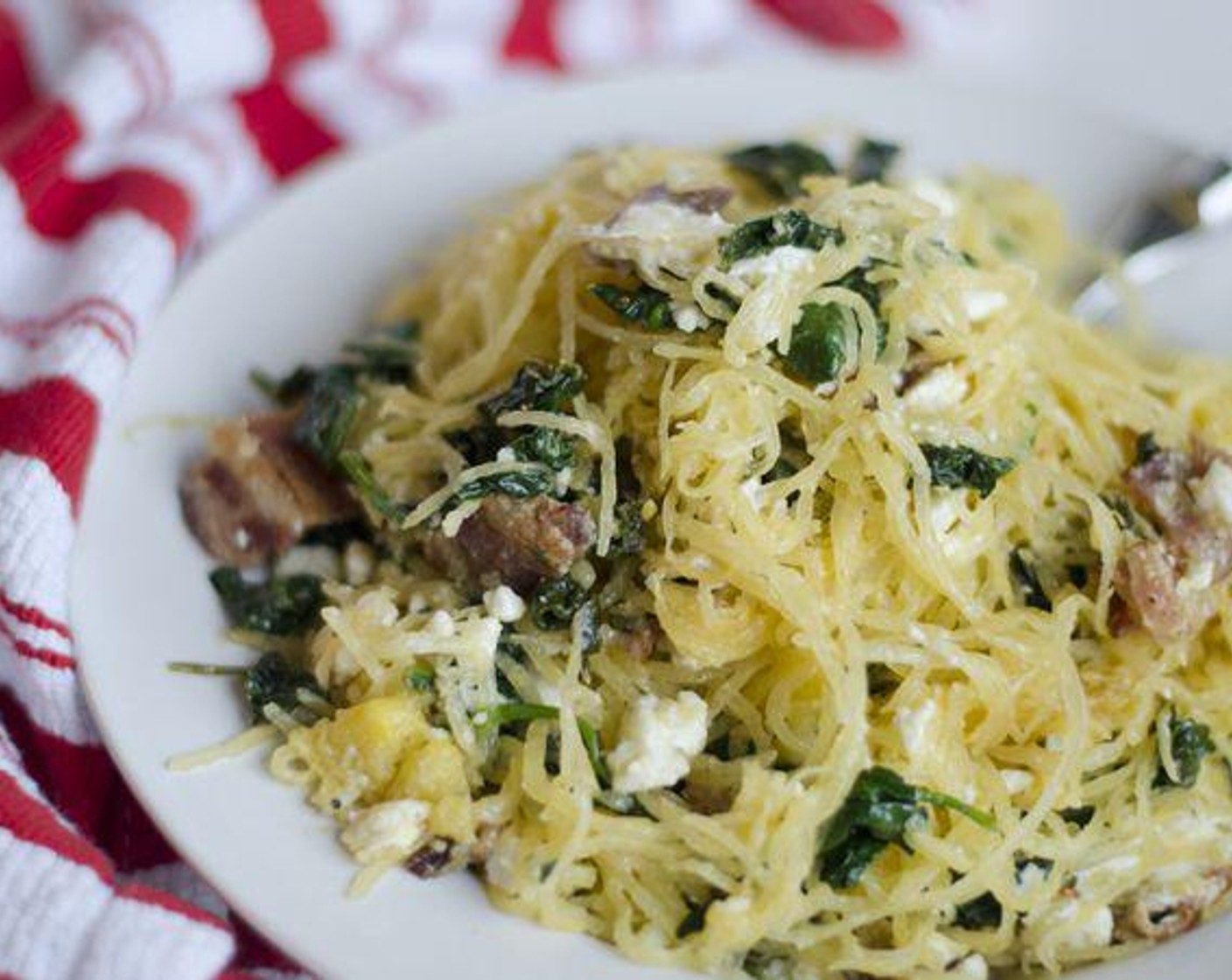 Spaghetti Squash with Bacon, Spinach, and Goat Cheese