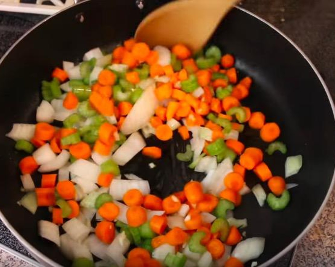 step 1 For the braising sauce, heat Olive Oil (1 Tbsp) in a large pan over medium heat. Add Onion (1/2 cup), Celery (1/2 cup), and Carrot (1/2 cup) and sauté for 2-3 minutes.
