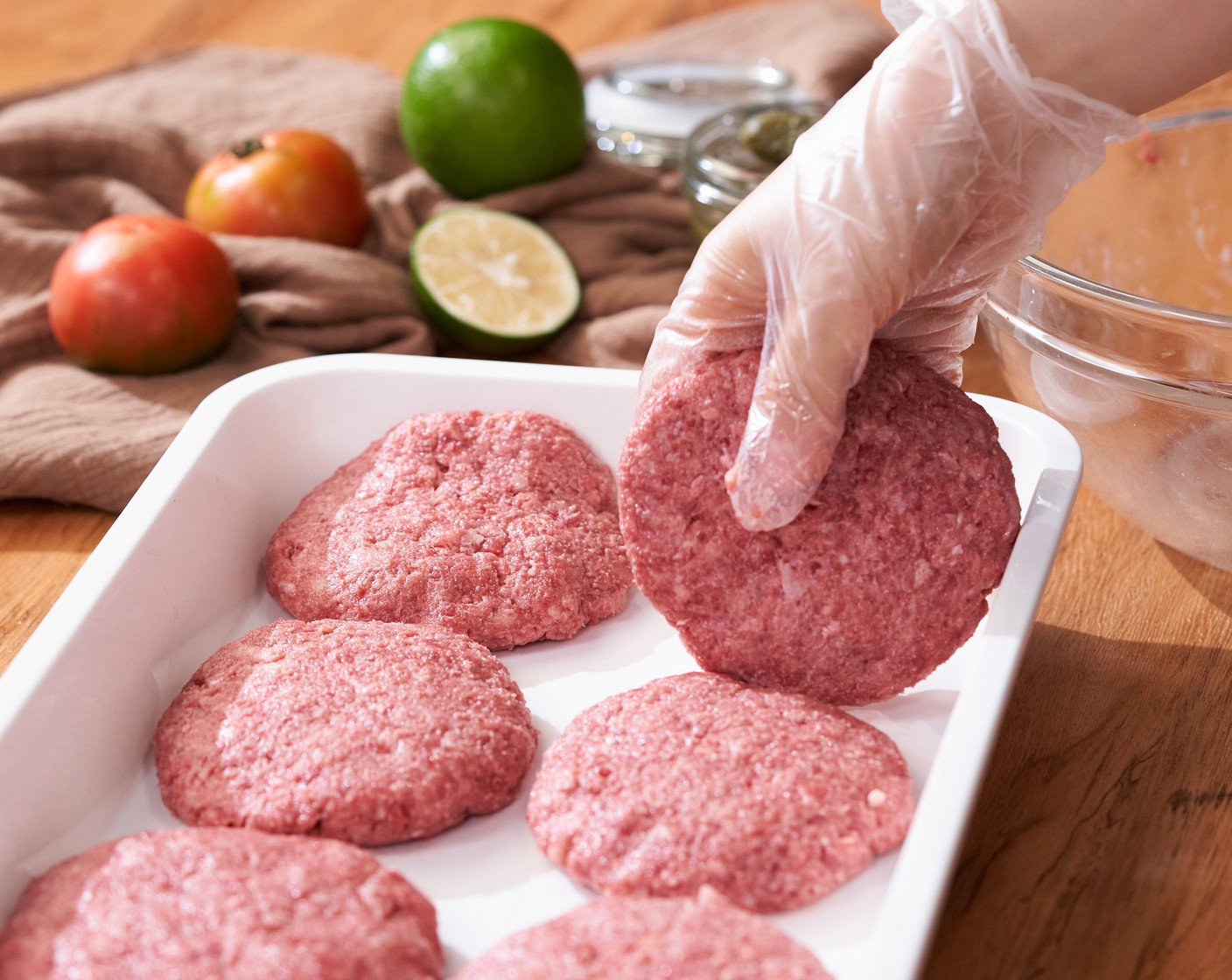 step 3 Form the meat into six patties (⅓ lb for each patty) then flat them for a bit.