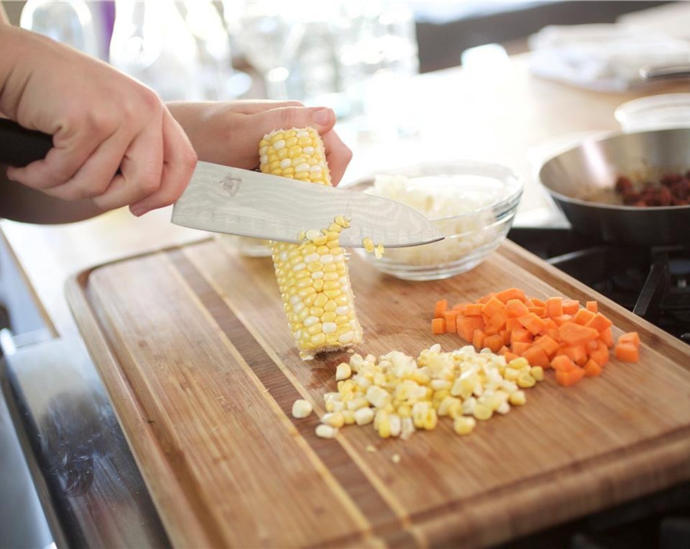 step 2 Cut the Corn (1 ear) kernels from the cob, and set aside.