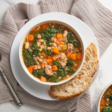 Vegan Sausage White Bean Kale Soup Recipe | SideChef