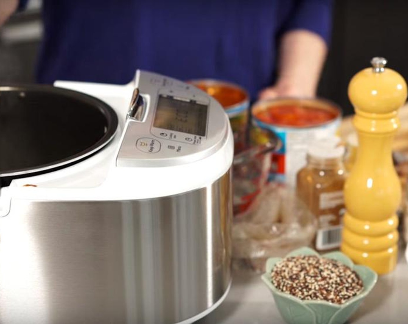 step 1 Set multi-cooker to brown saute function and add Onion (1) and Garlic (2 cloves). Cook for 10 minutes.