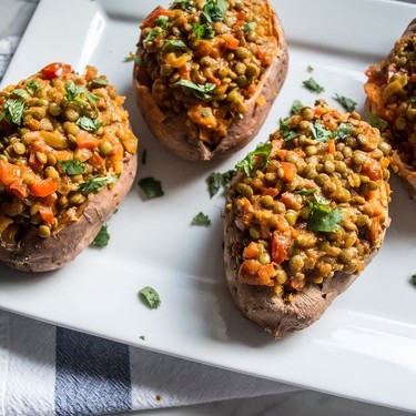 Vegan Lentil Curry Stuffed Sweet Potatoes Recipe | SideChef