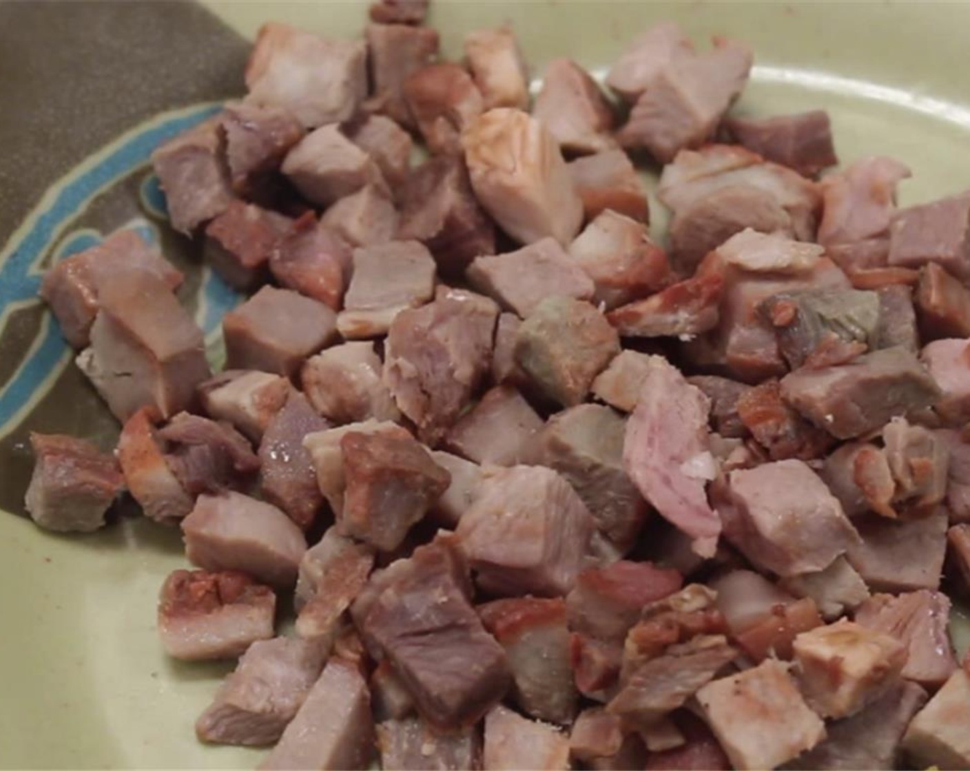 step 10 Dice your Boneless Pork Leg Roast (3.5 oz) or char sui pork. Measure 200g or 7 oz of the cooked rice.