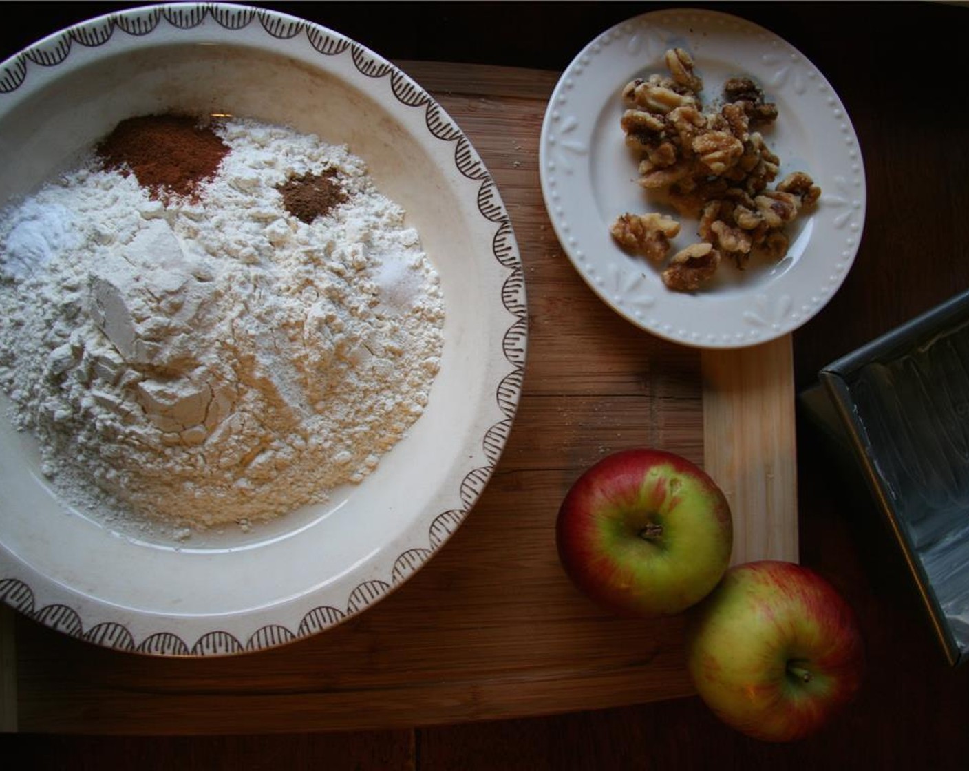 step 2 Whisk  All-Purpose Flour (1 1/2 cups), Ground Cinnamon (1 tsp), Ground Nutmeg (1/4 tsp), Salt (1/4 tsp) and  Baking Soda (1/2 tsp) in a medium bowl until combined.