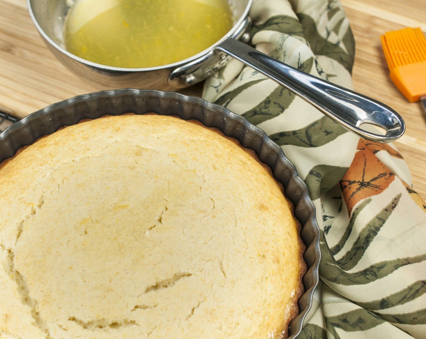 step 6 Pour into prepared pan and smooth out top. Bake for 37-40 minutes or when a toothpick inserted into center comes out clean.