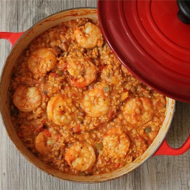 Brown Rice Jambalaya with Shrimp, Chicken Sausage and Bell Peppers Recipe | SideChef