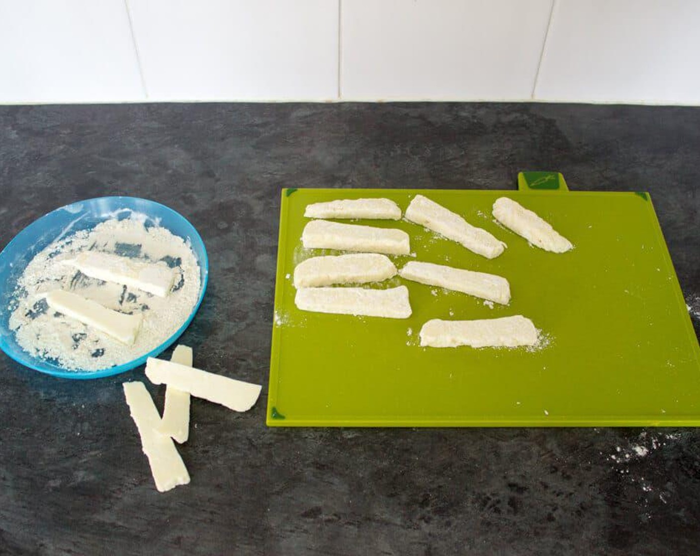 step 3 Add the All-Purpose Flour (1 Tbsp) to a plate and roll each of the fries in it to coat.