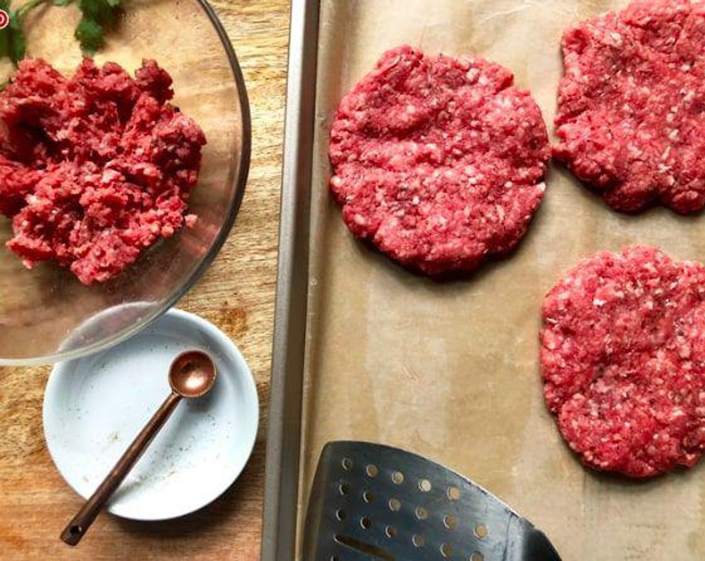 step 2 Form meat into 4 patties, slightly concave in the center and slightly wider than bun (they will shrink up). Chill patties.
