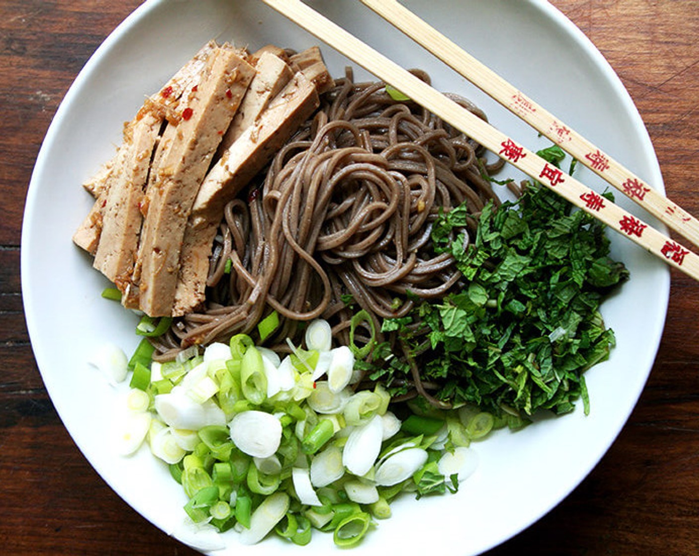 Soba Salad with Marinated Tofu, Mint and Scallions