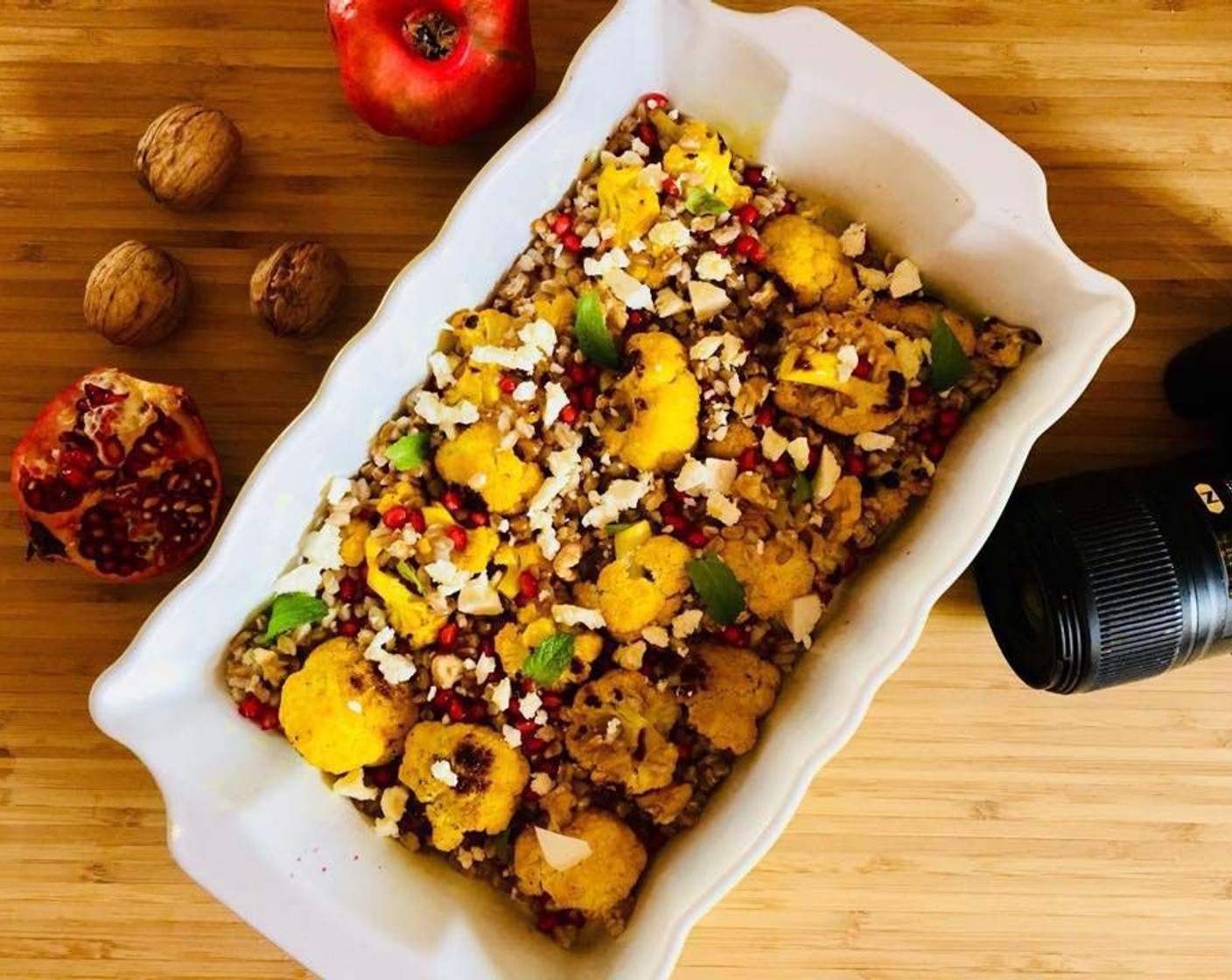 Turmeric Cauliflower Barley and Pomegranate Salad