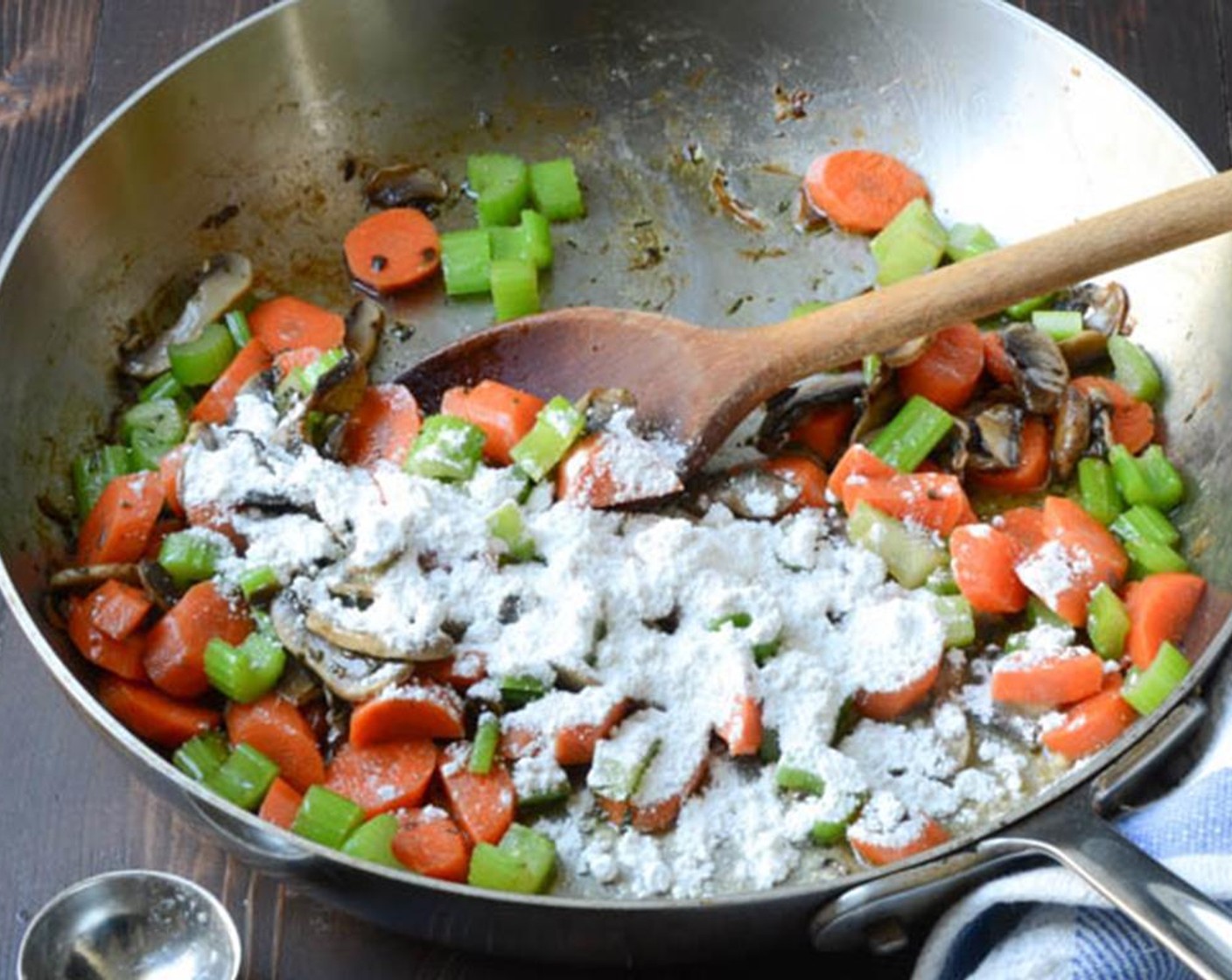 step 5 Sprinkle All-Purpose Flour (3 Tbsp) over the vegetables and stir until well combined.