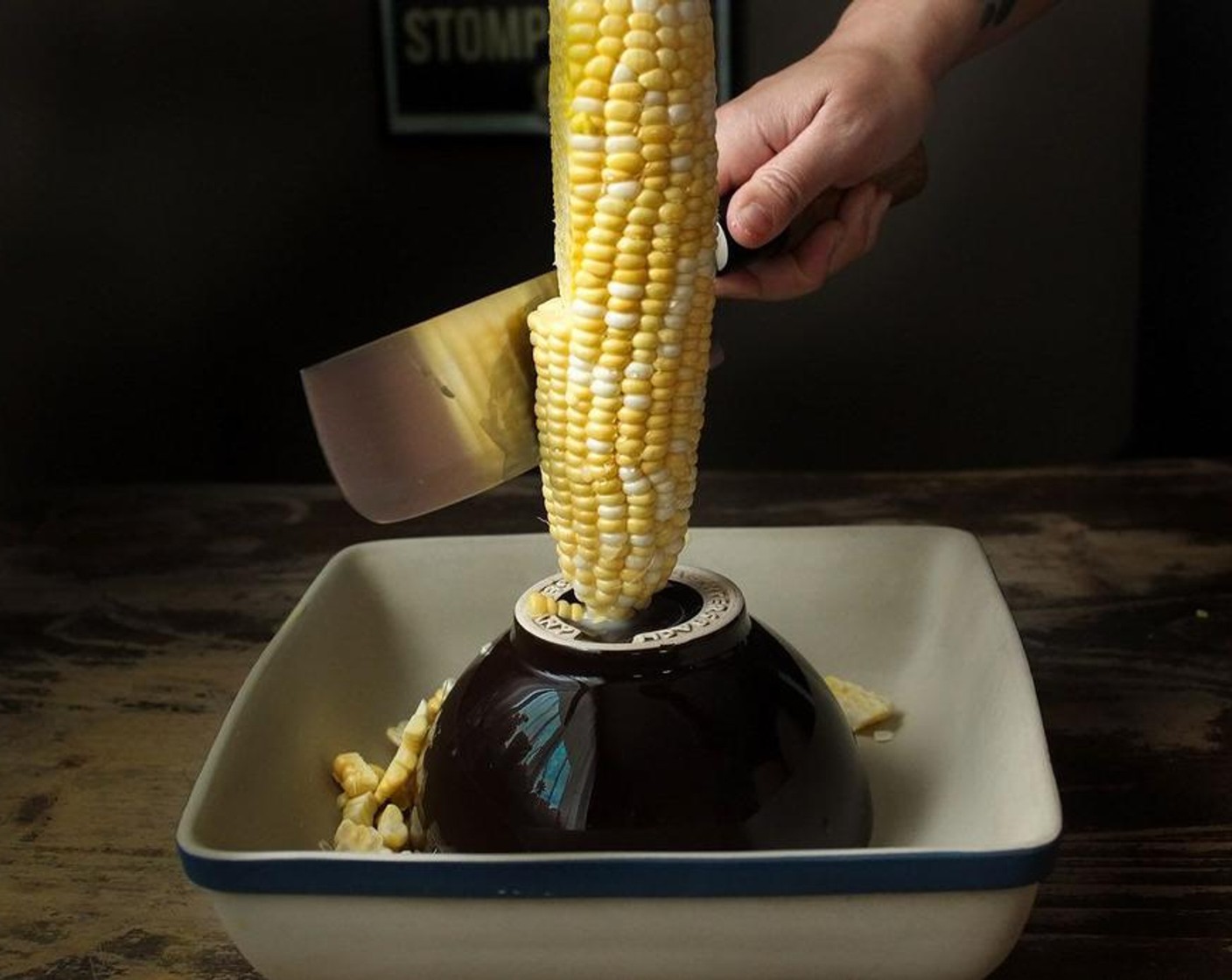 step 3 Shave the kernels off of the corn cob and place it in a large bowl.