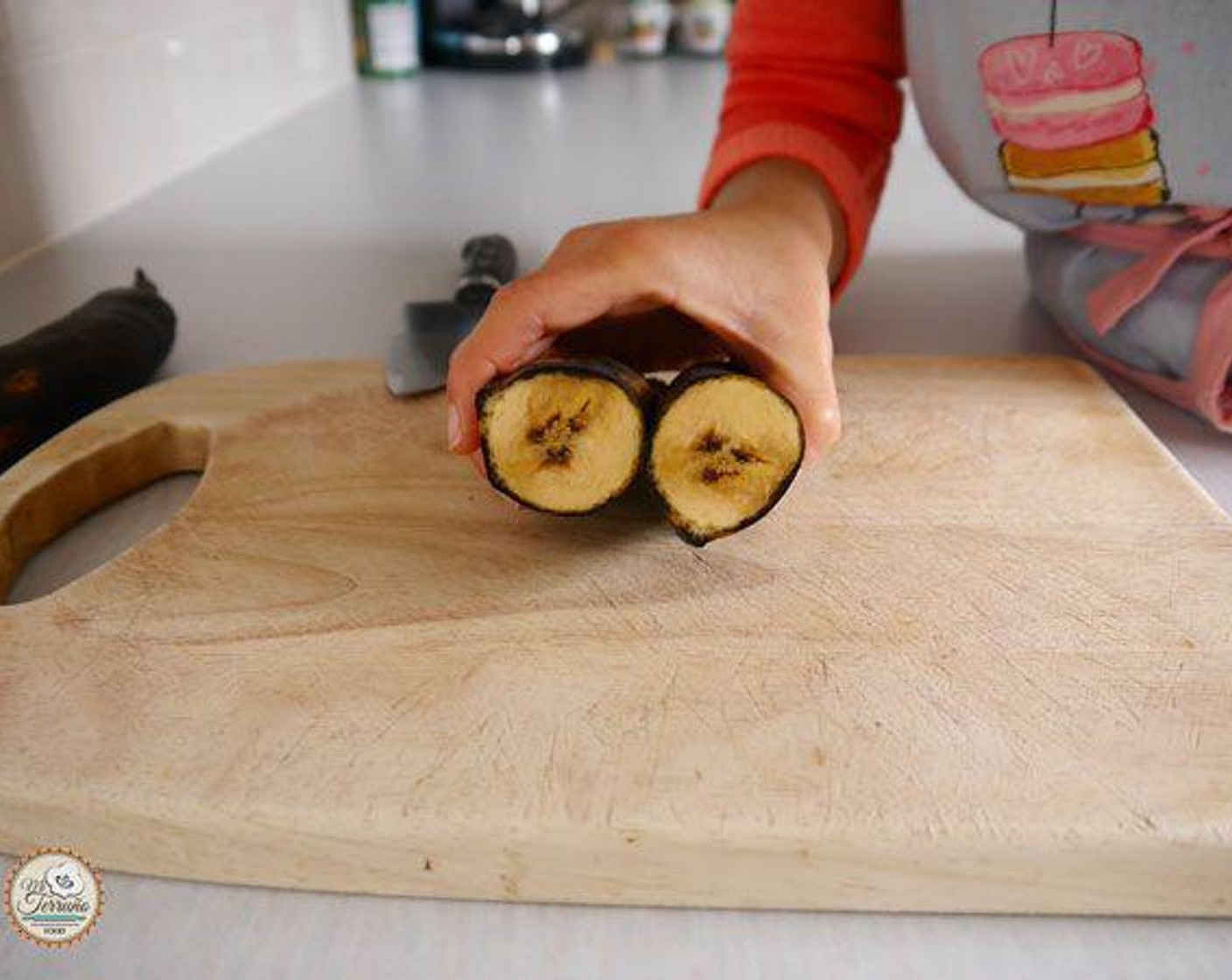 step 1 Cut each Plantains (2) in half and place them in a pot with boiling water.