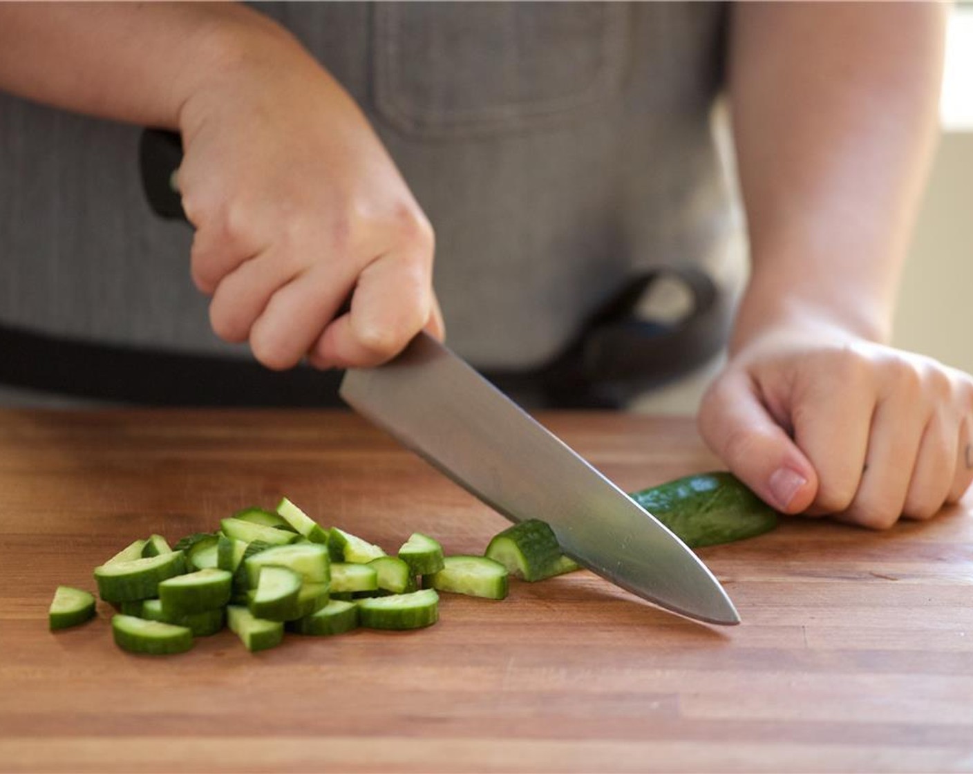 step 1 Heat grill to high. Peel and finely chop the Fresh Ginger (2 Tbsp), Fresh Basil (1/2 cup), Fresh Mint (1/3 cup), and Fresh Cilantro (1/2 cup). Slice Red Bell Pepper (1/2) into strips. Cut Mini Cucumber (1) into 1/2 inch half moons.