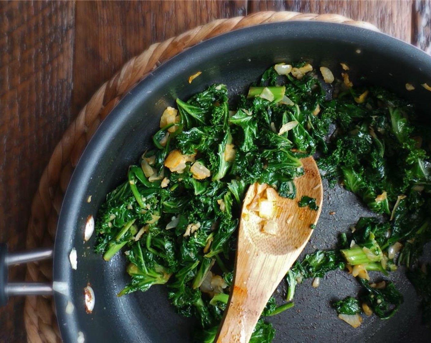 step 4 Add the Baby Kale (2 cups) and Fresh Baby Spinach (2 cups) and cook until wilted. Season just a tee bit more.