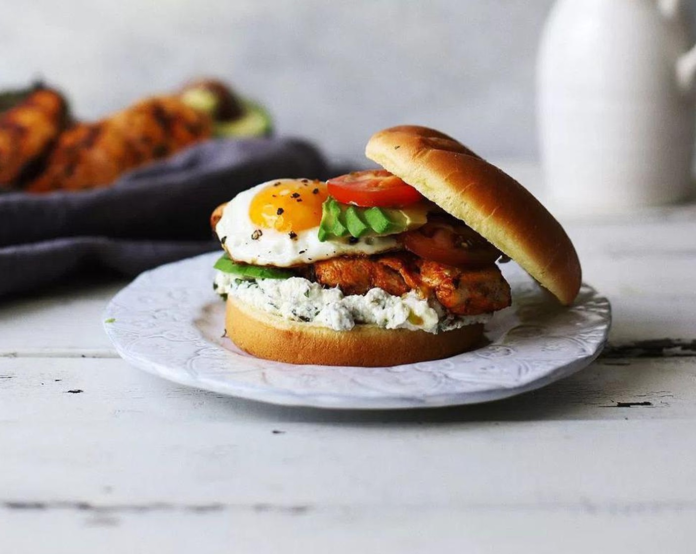 Marinated Barbecue Chicken Sandwiches with Poblano Pepper Ricotta Spread