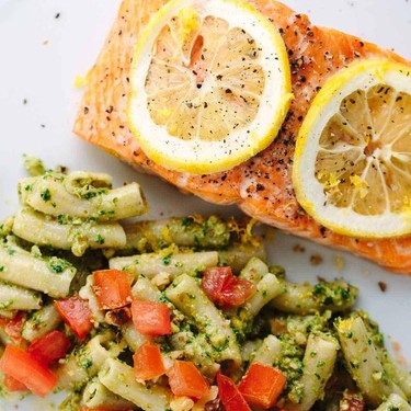 Roasted Lemon Salmon Fillets with Pesto Pasta Recipe | SideChef