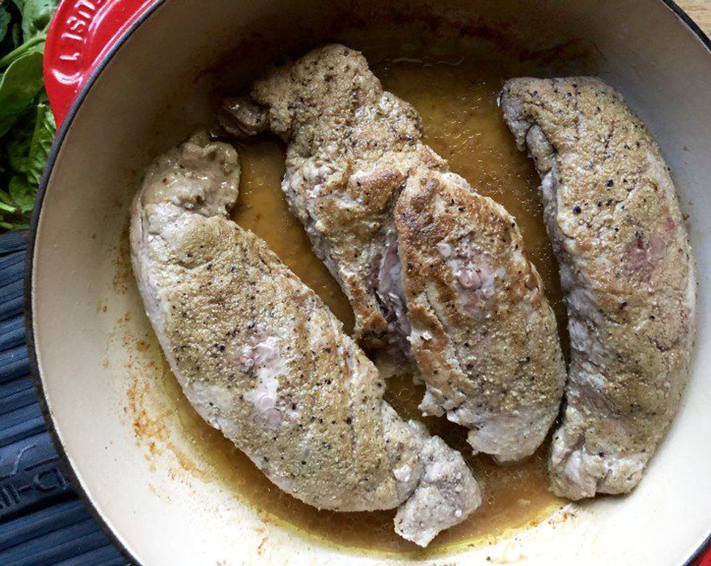 step 9 In a 12-inch ovenproof skillet, heat the Extra-Virgin Olive Oil (2 Tbsp) over high heat.  When the oil is hot but not smoking, sear the tenderloins on all sides, about 5 minutes total.