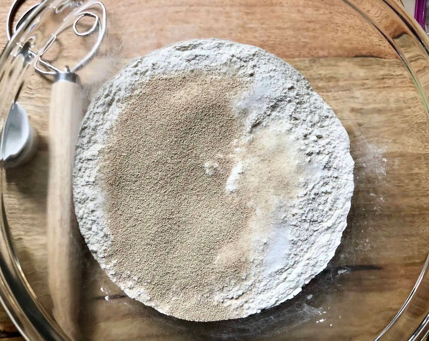 step 1 In a large mixing bowl, whisk together the Unbleached All Purpose Flour (4 cups), Kosher Salt (1/2 Tbsp), Granulated Sugar (1/2 Tbsp), and Instant Dry Yeast (1/2 Tbsp).