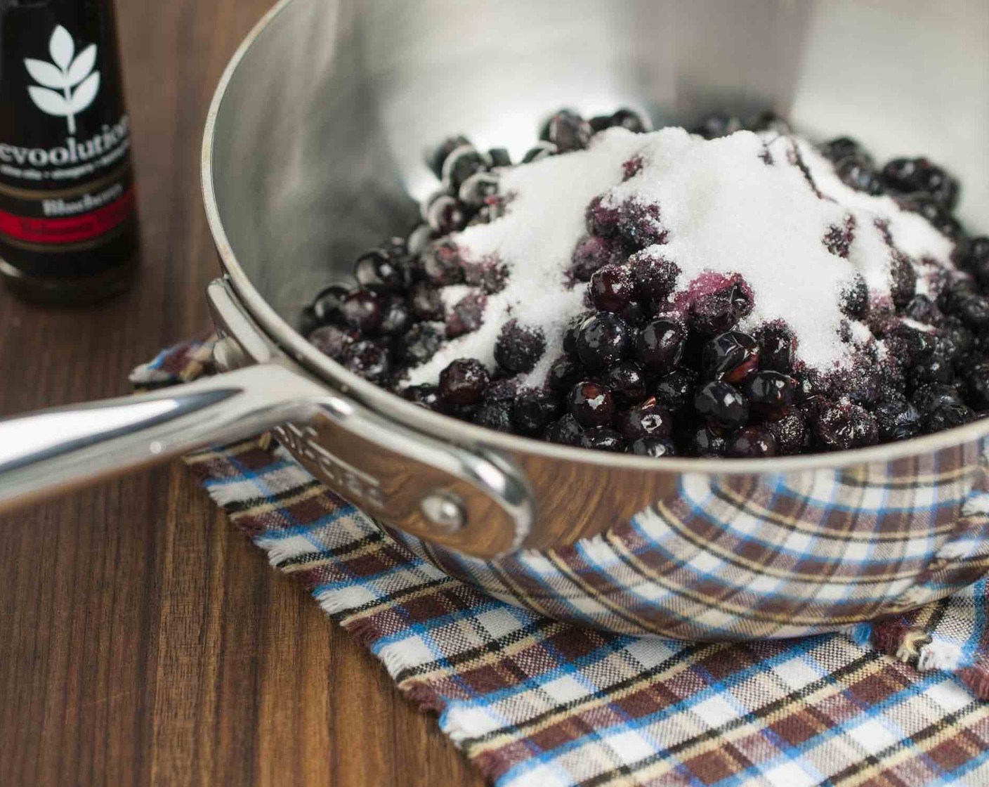 step 4 Meanwhile prepare the blueberry balsamic sauce. In a medium sauce pan combine Frozen Blueberries (2 cups), Granulated Sugar (1/2 cup), and Water (1/4 cup).