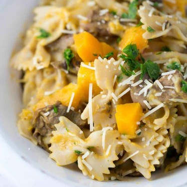 Butternut Squash Mushroom Farfalle Pasta Recipe | SideChef