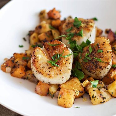 Seared Scallops with Miso-Butternut Squash Succotash Recipe | SideChef