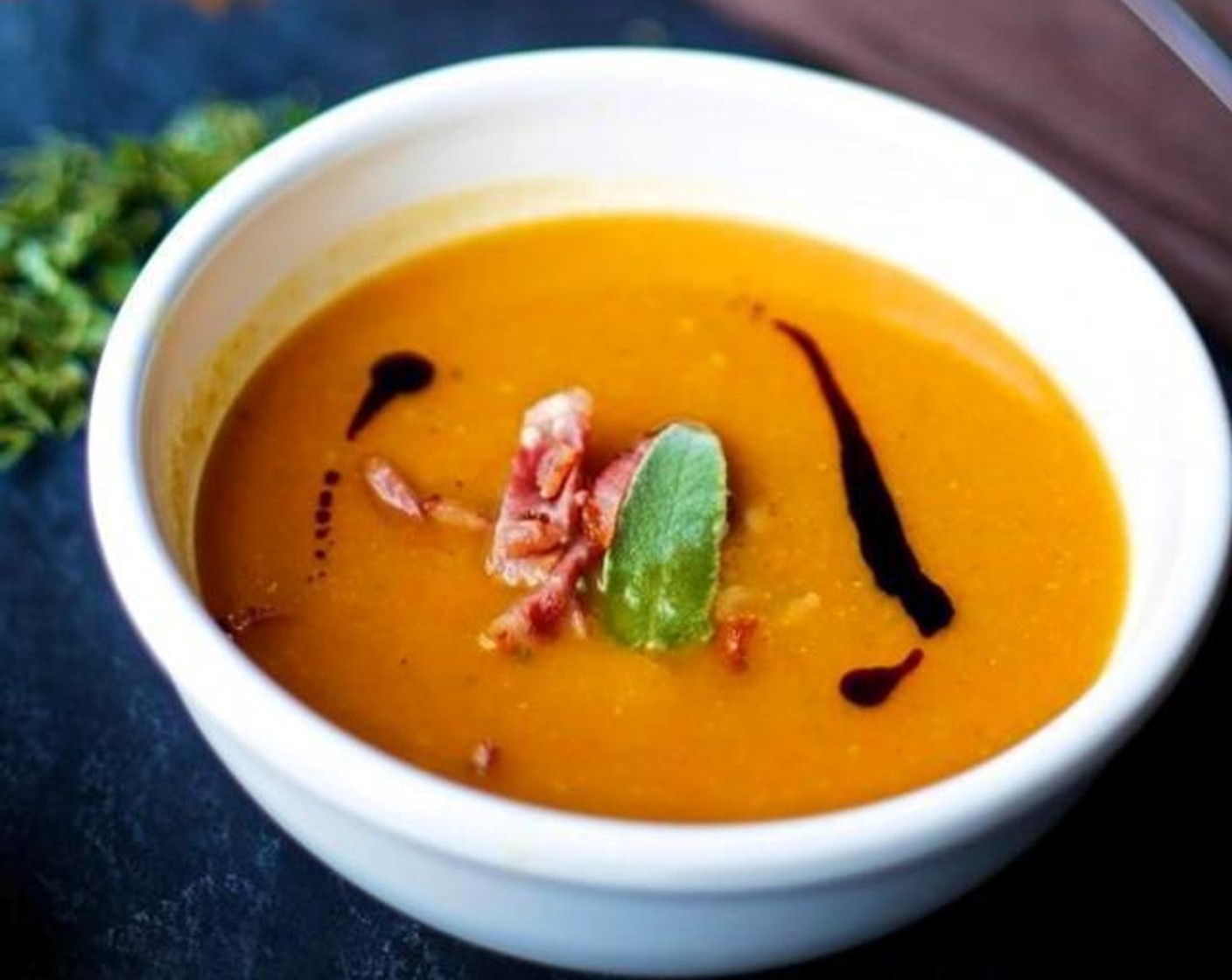Acorn Squash Soup with Sage and Beef Bacon