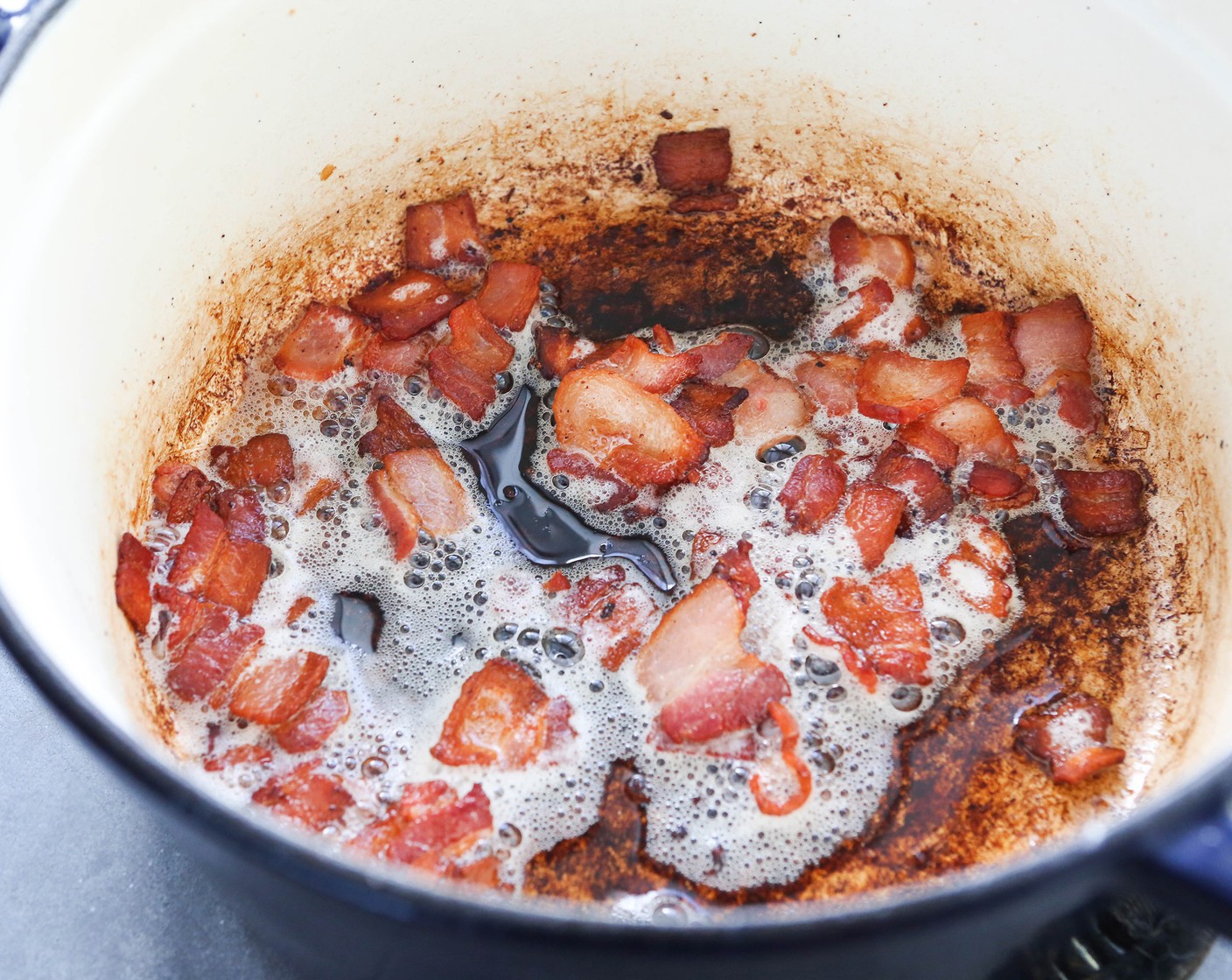 step 4 Place the Bacon (6 slices) in a large skillet or Dutch oven and cook over medium-high heat until cooked through.