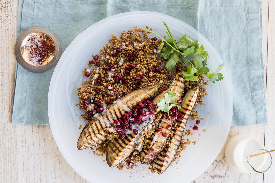 Scott Bridger's Roasted Eggplant & Spiced Buckwheat, Tahini and Sumac