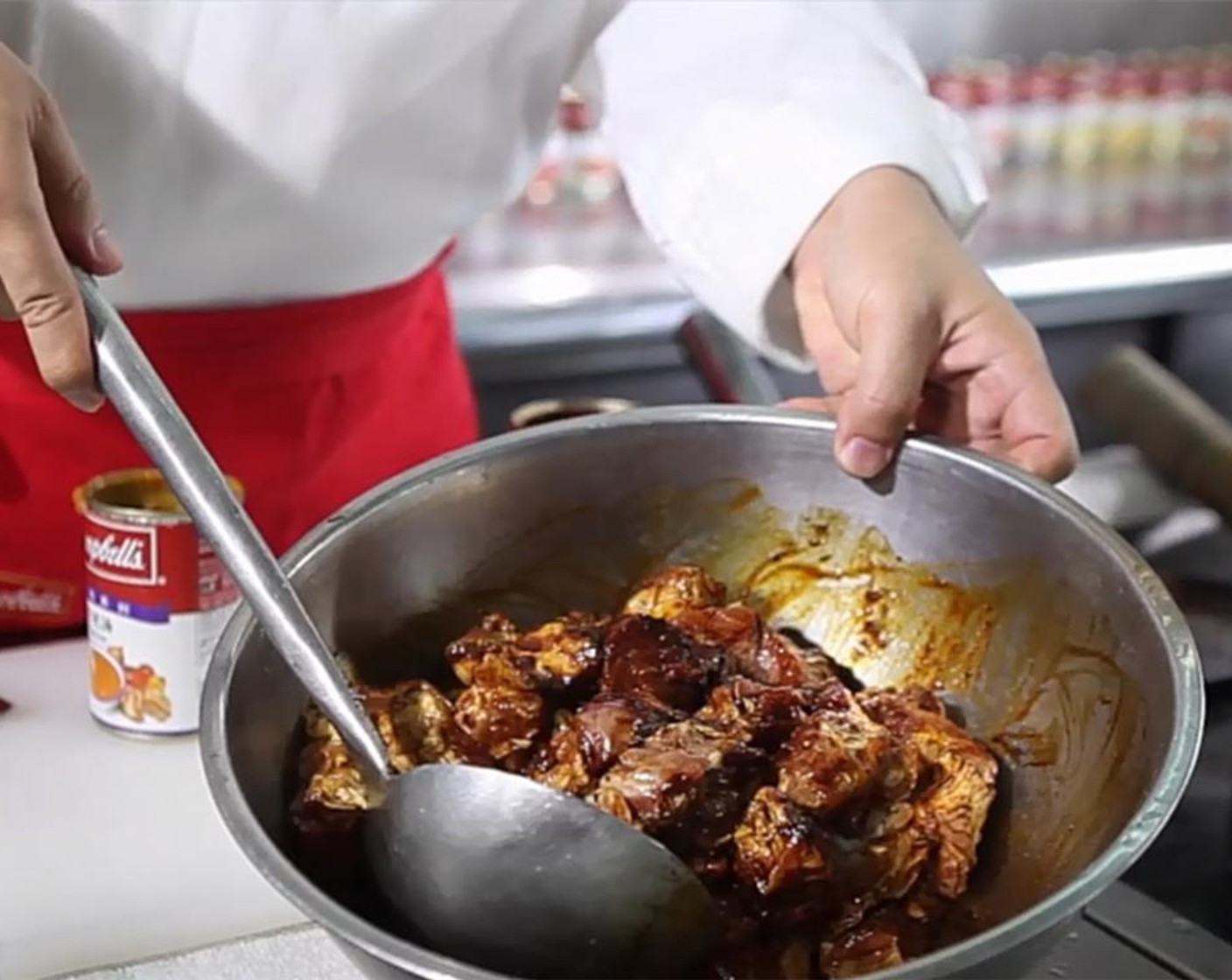 step 5 Toss the cubed brisket with the Oxtail Soup (11 oz), Chicken Stock (3 Tbsp), Soy Sauce (1/2 Tbsp), Ground Black Pepper (1 tsp), and Granulated Sugar (1/2 Tbsp).