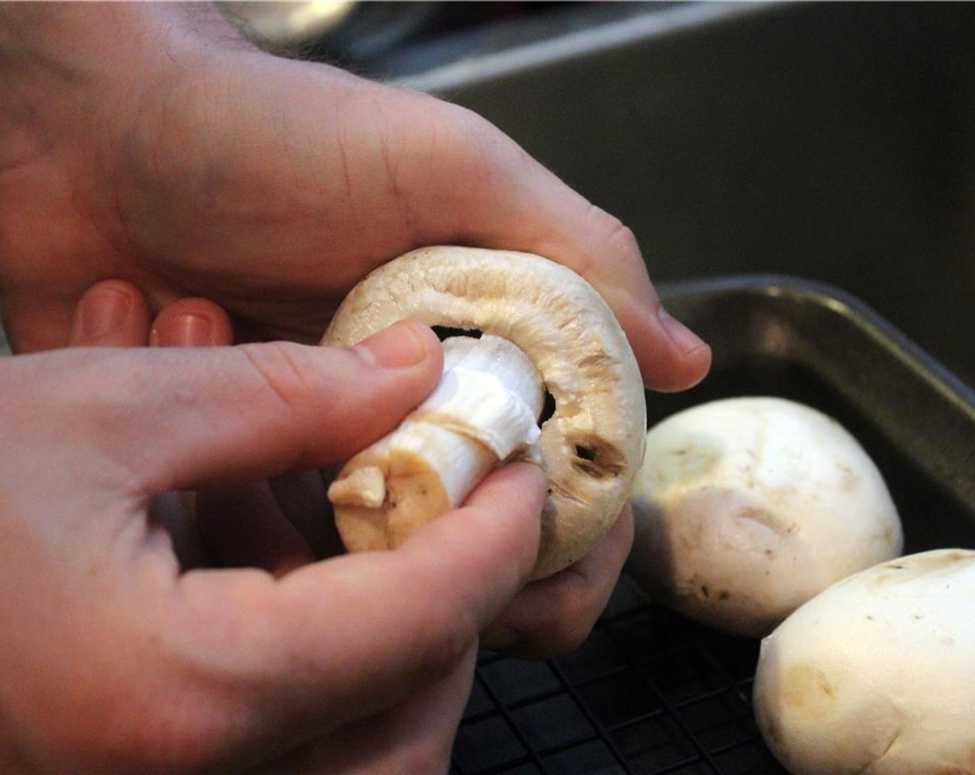 step 9 Clean the Portobello Mushrooms (12) and take out the stems.
