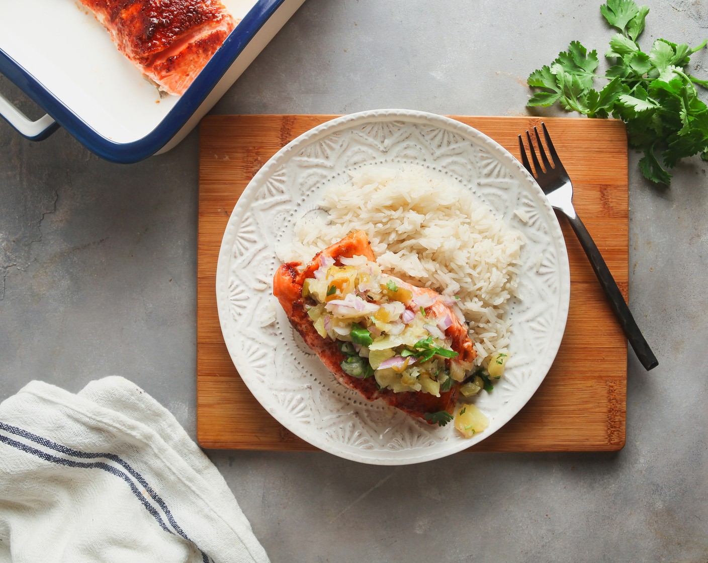 step 6 To serve, spoon the salsa over the cooked salmon portions.