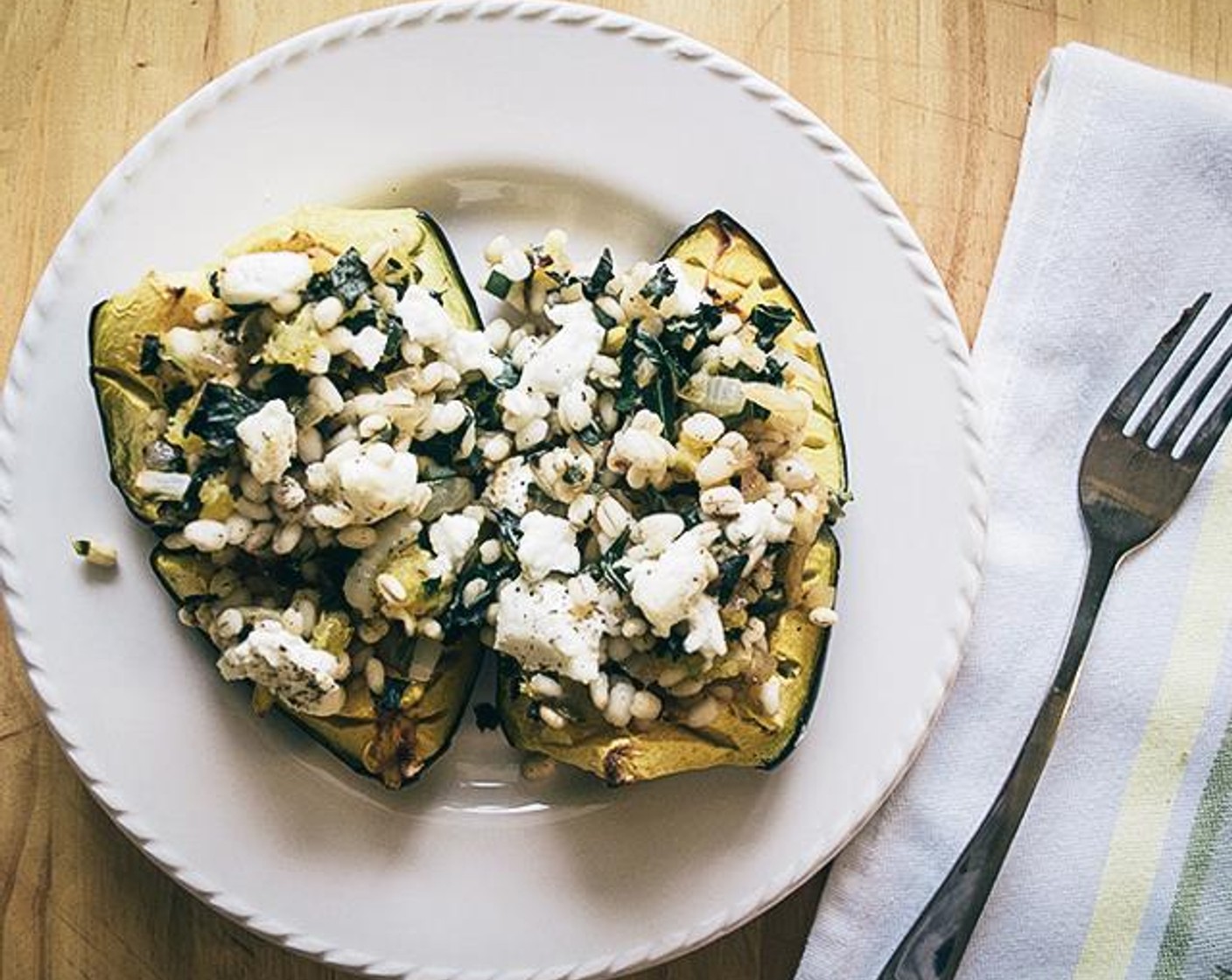 Acorn Squash with Barley and Goat Cheese