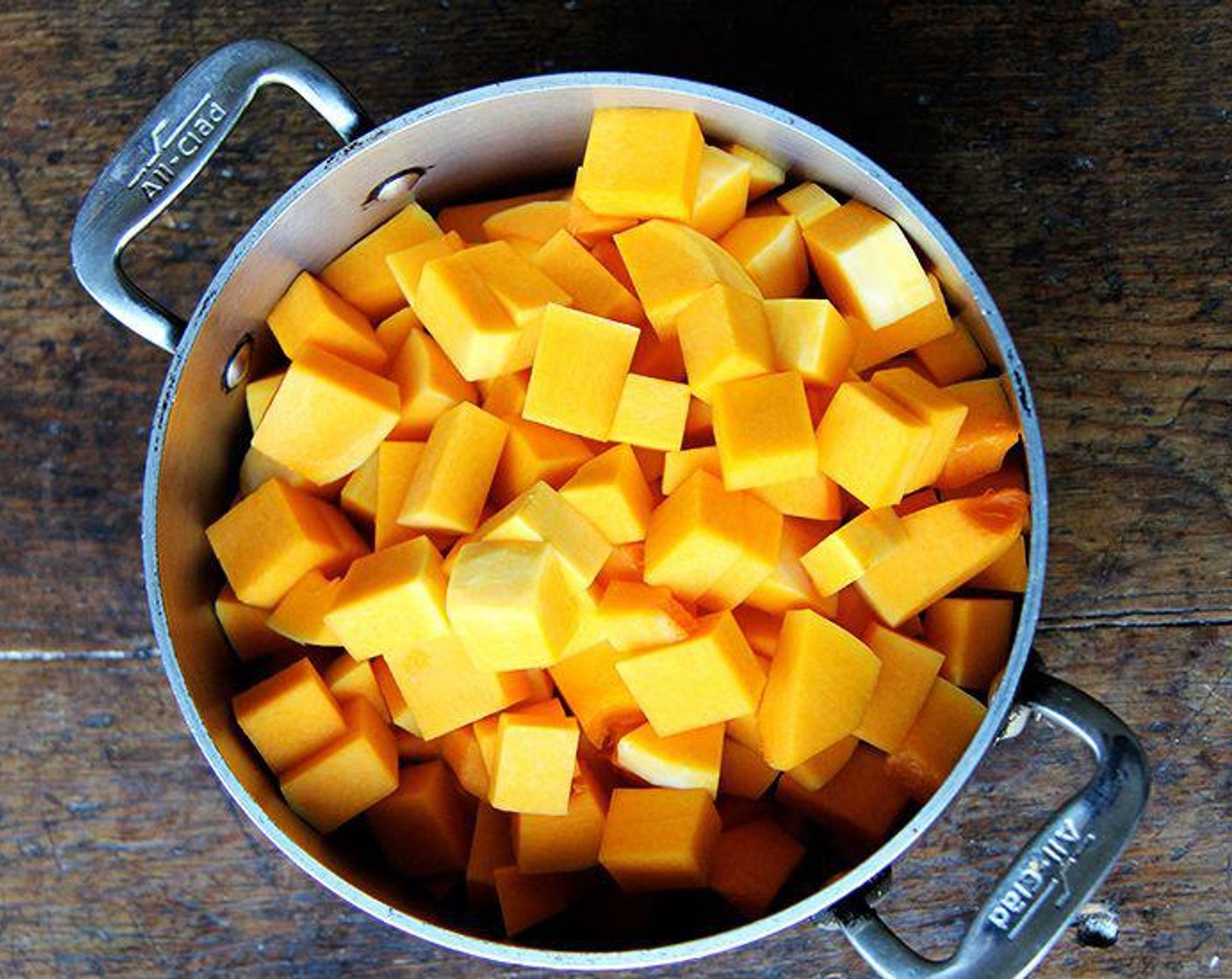 step 2 Add the Butternut Squash (8 cups) and the Chicken Stock (1 cup) and bring to a boil.