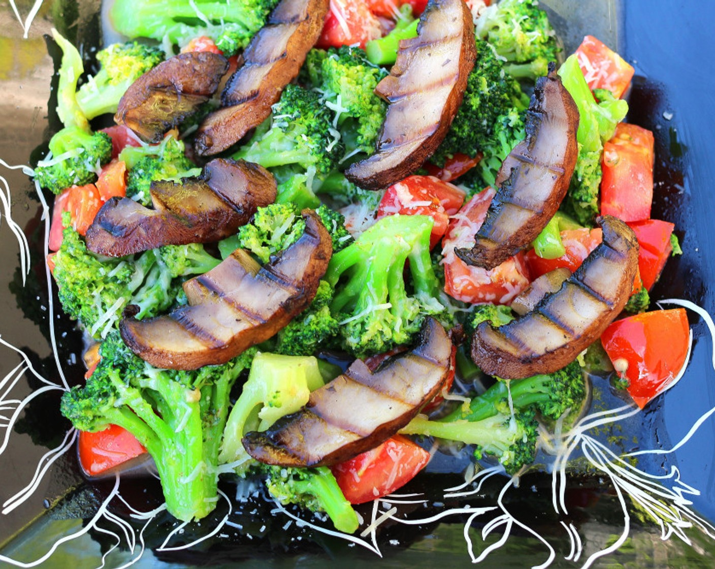 step 9 Plate the broccoli and top with the portobellos.