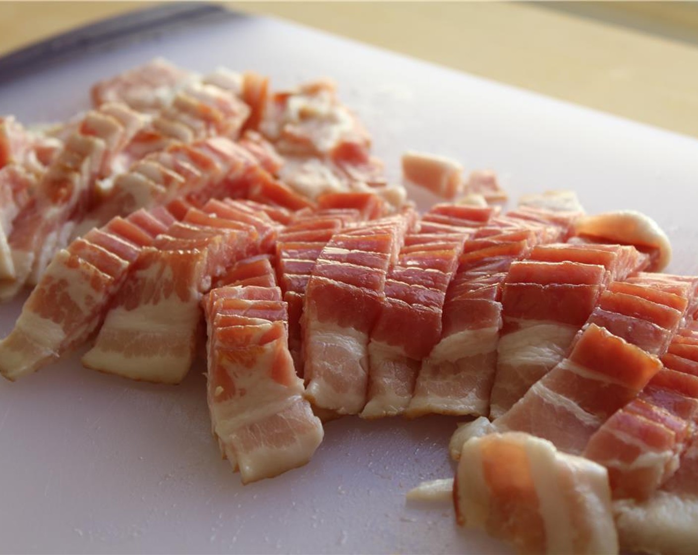 step 5 Chop the Bacon (12 oz) into ½ inch pieces.